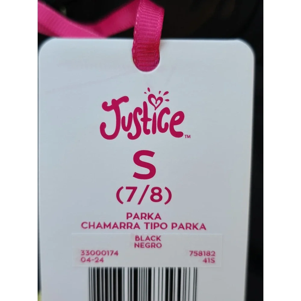Justice Girls Puffer‎ Jacket Faux Fur Lined With Hood Sz Small 7/8 Black